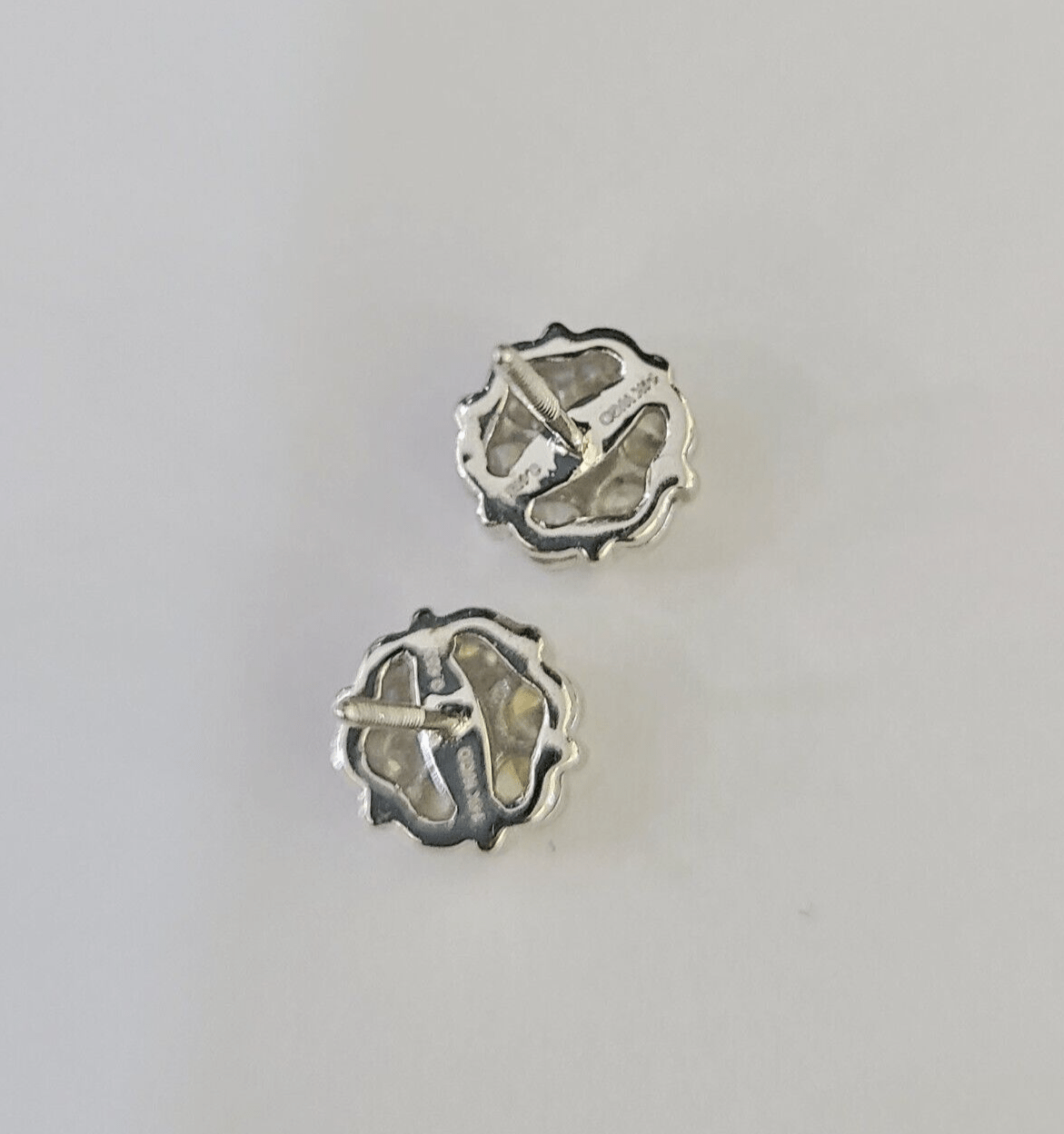 14k White Gold Flower Earrings Real Diamond Screw - Back Women Men Studs - GoldenlinQ